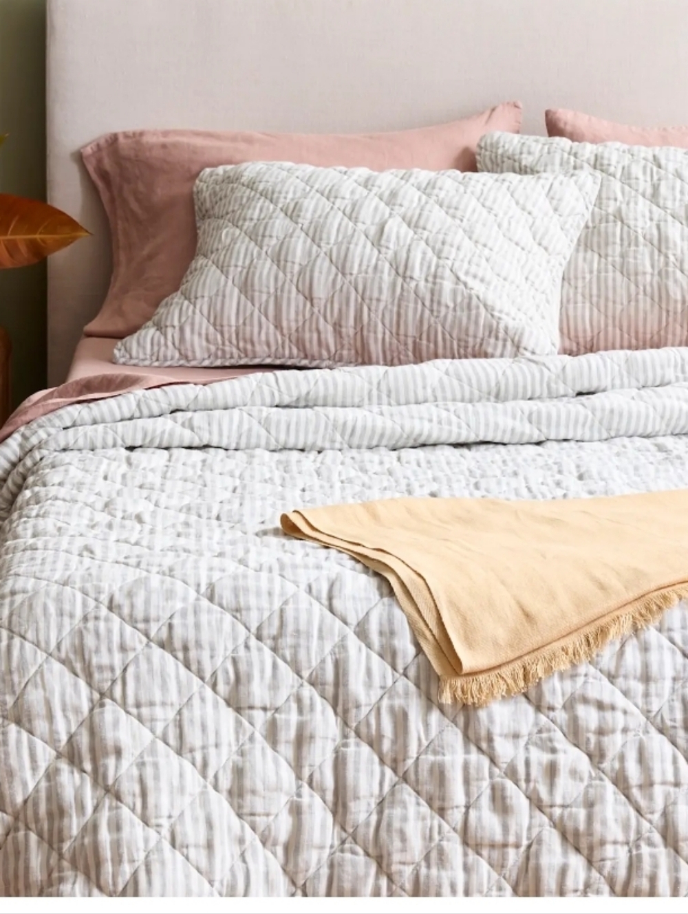 Quince Euro Linen Dream Quilt Striped Fog and White NWT